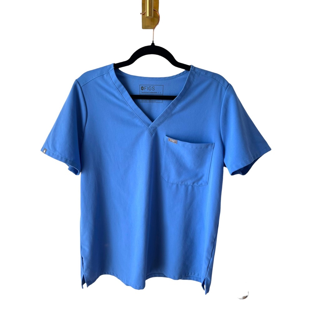 FIGS Women's Catarina One-Pocket Scrub Top Ceil Blue Healthcare Large FW1000